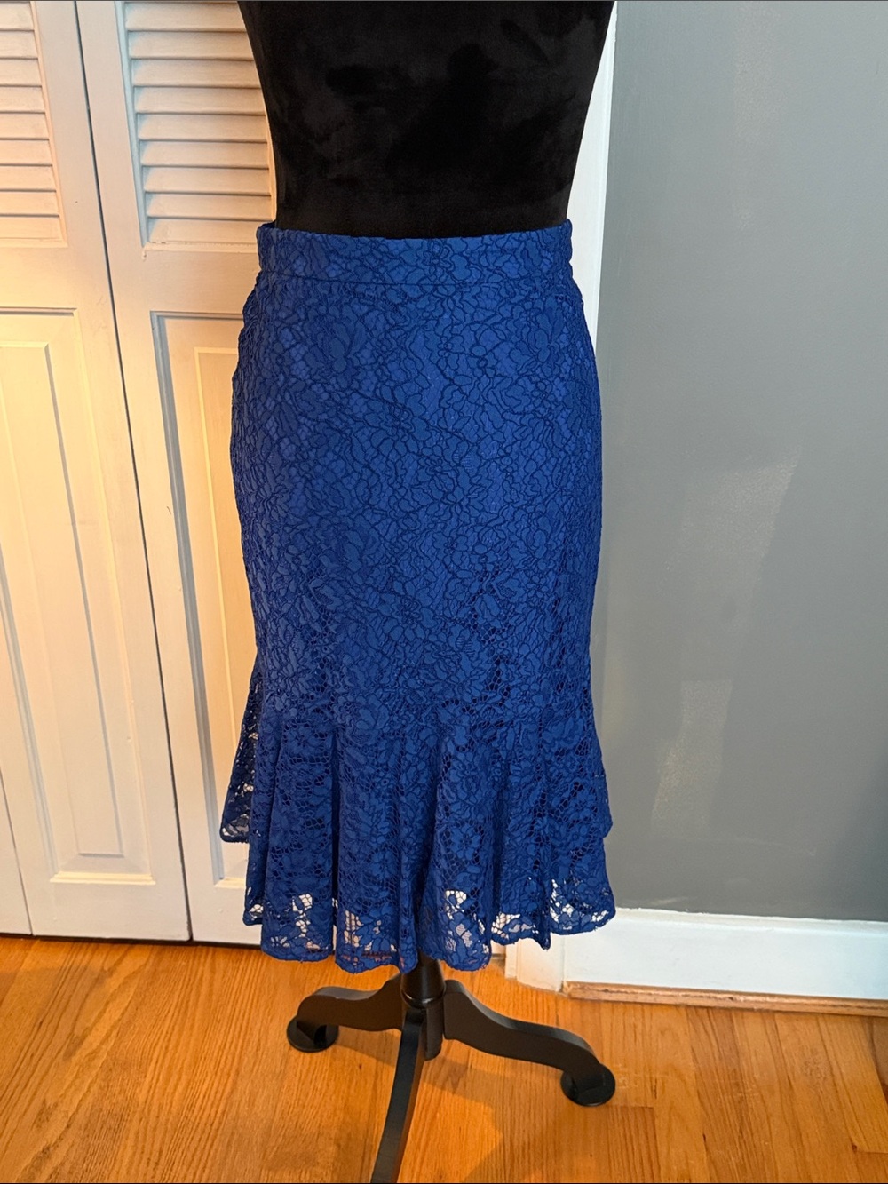 J. Crew Royal Blue Lace Pencil Skirt with Flounce Hem